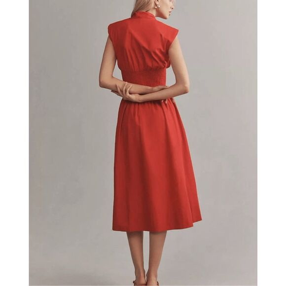 Anthropologie The Tommie Cotton Zip-Front Midi Dress Red Medium M NEW - Picture 2 of 3